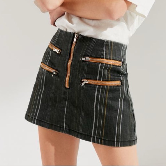 {Urban Outfitters} Striped Contrast Zipper Mini Denim Skirt - Womens Large - Picture 2 of 10